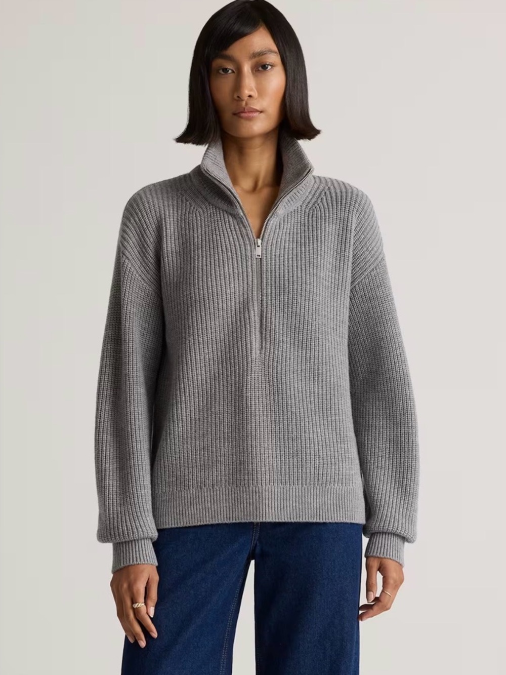 Quince merino wool half zip sweater heather gray size small